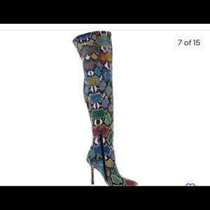 Snake skin thigh high boots